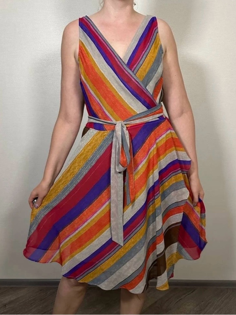 Lauren Ralph Lauren Womens Striped Wrap Dress Multicolor Sleeveless Size 4 Flowy
